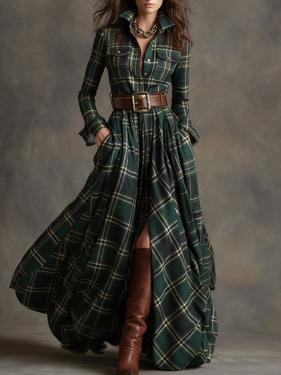 Kellee | Maxi Dress Green Check Pattern