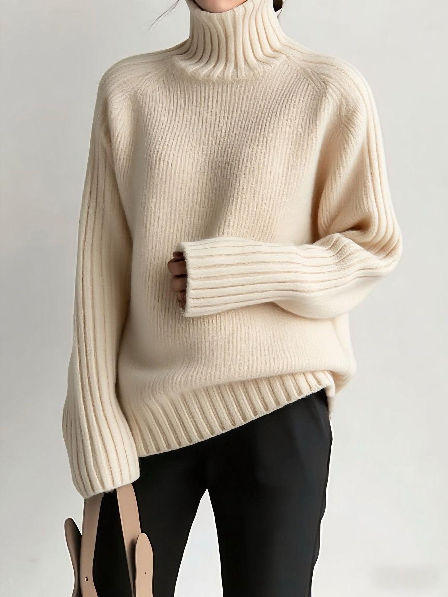 Aniston | Women's Turtleneck Ribbed Navy Blue
