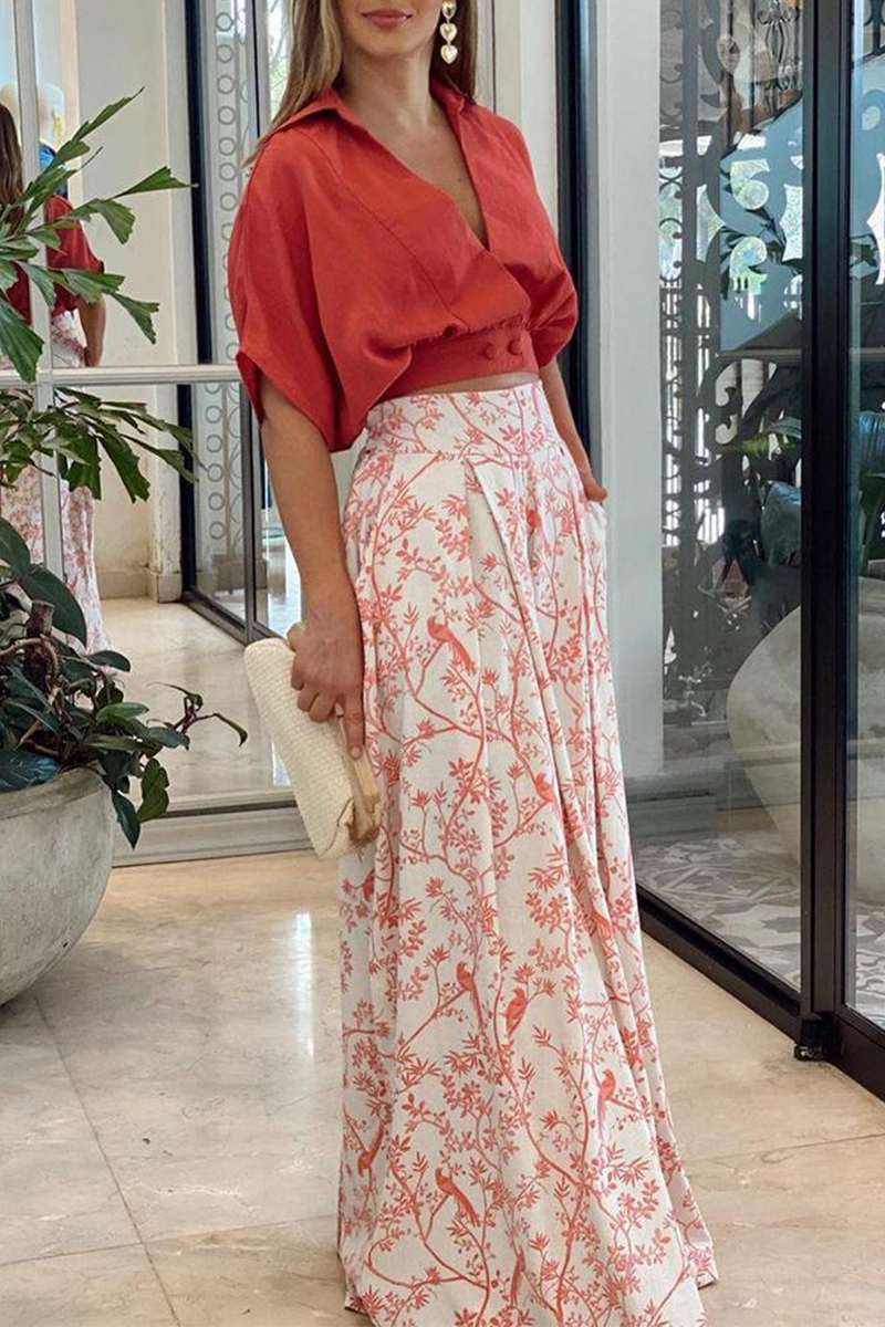 Layan | Orange Two-Piece Set with Bird Print