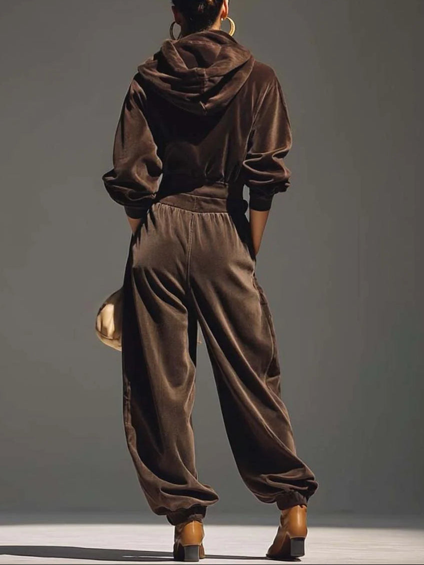Ella | Vintage Velvet Hoodie and Loose-Fitting Trousers Set (Includes Belt)