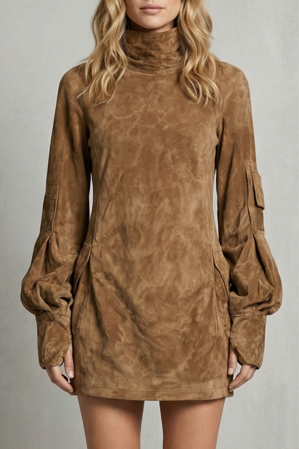 Marcella – High neck silhouette – Suede effect mini dress