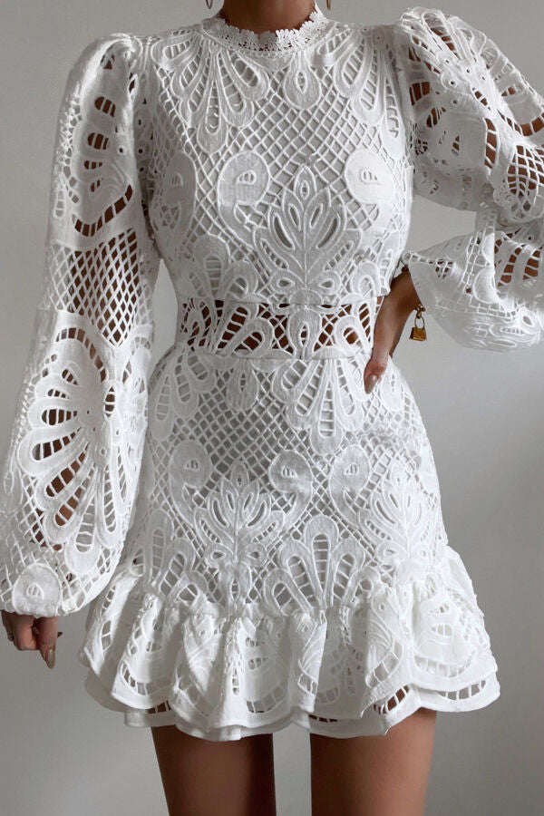 Niki | Mini Dress with Lace Puff Sleeves