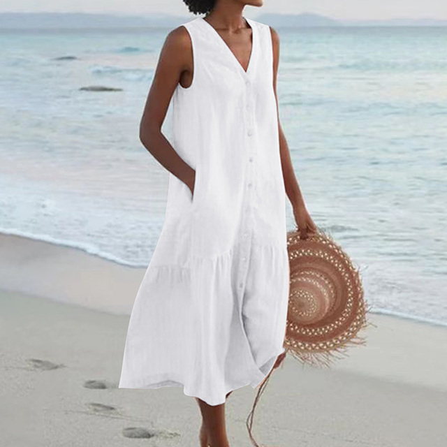 Mina | Long Dress Linen Look Summer