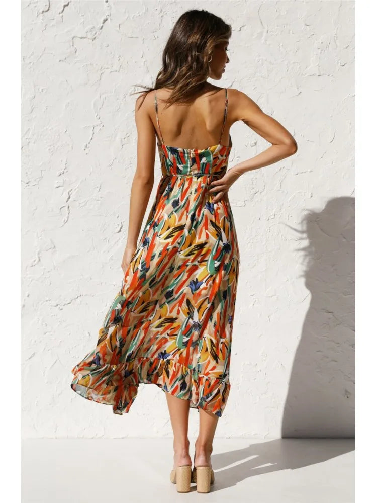Reanna | Midi Dress with Cheerful Leaf Print