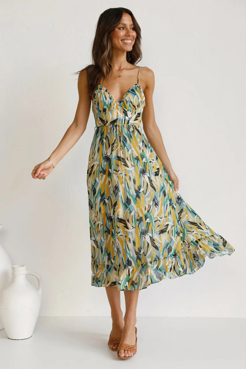 Reanna | Midi Dress with Cheerful Leaf Print