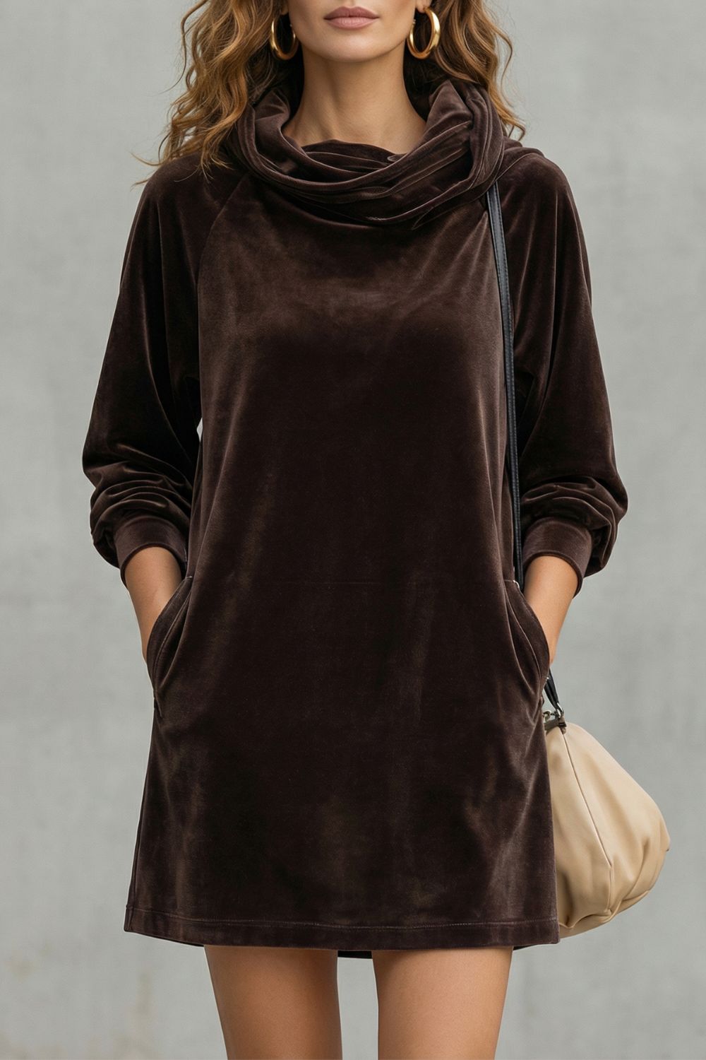 Moréna – Velvet drape comfort – Cowl neck mini dress