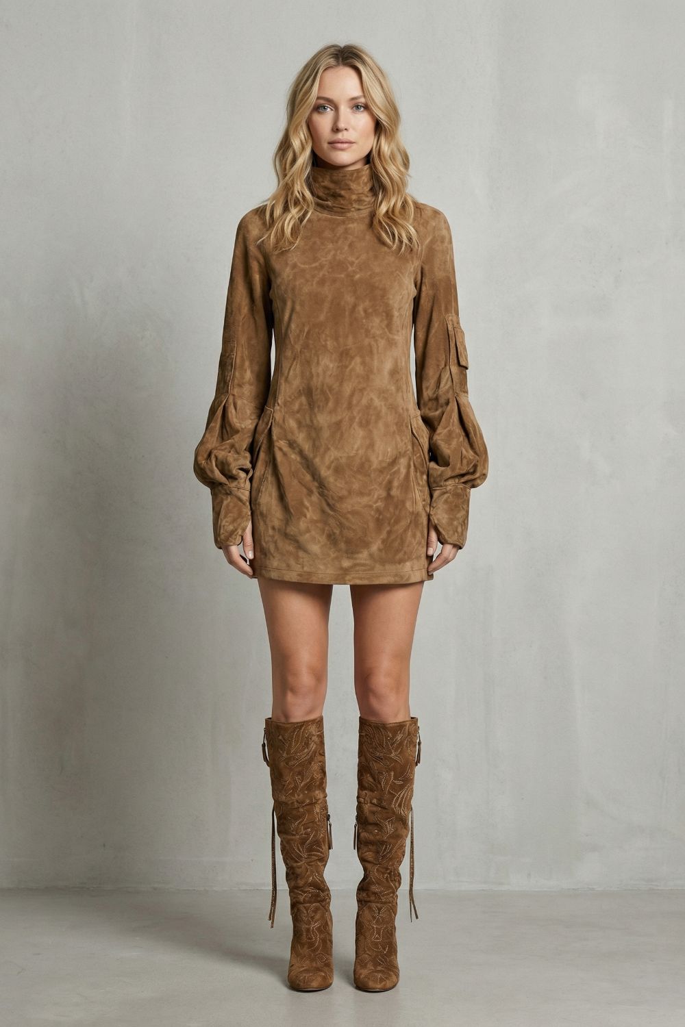 Marcella – High neck silhouette – Suede effect mini dress