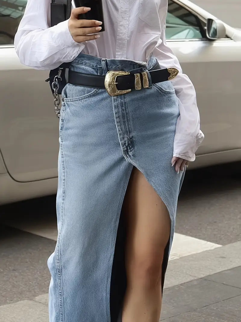 Niesha | Maxi Skirt High Waist Split Light Blue