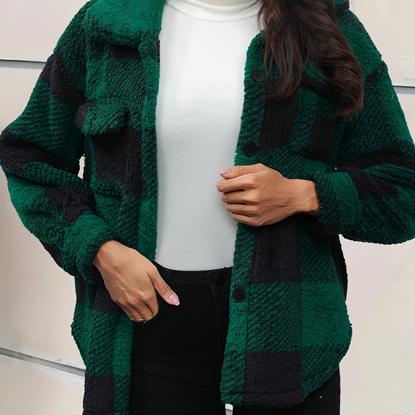 Emalyn | Mid-Way Coat Plush Block Pattern
