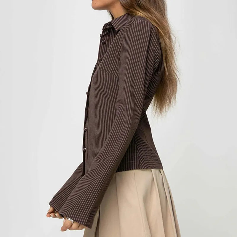Luana | Shirt with Bell Sleeves Brown