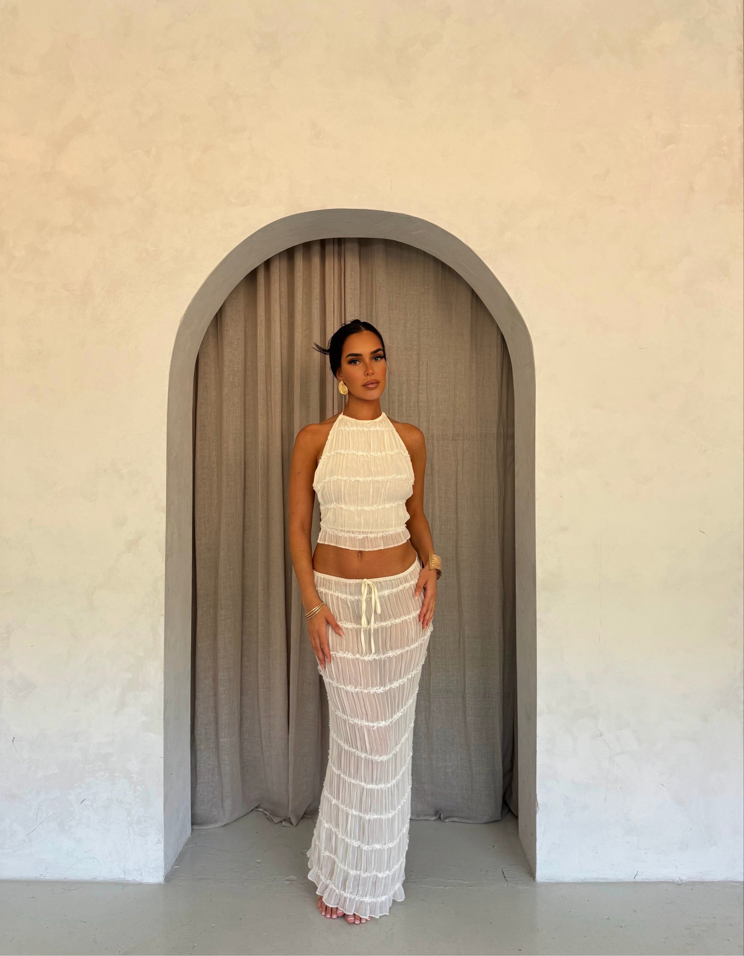 Adelynn | Maxi Dress White Halterneck