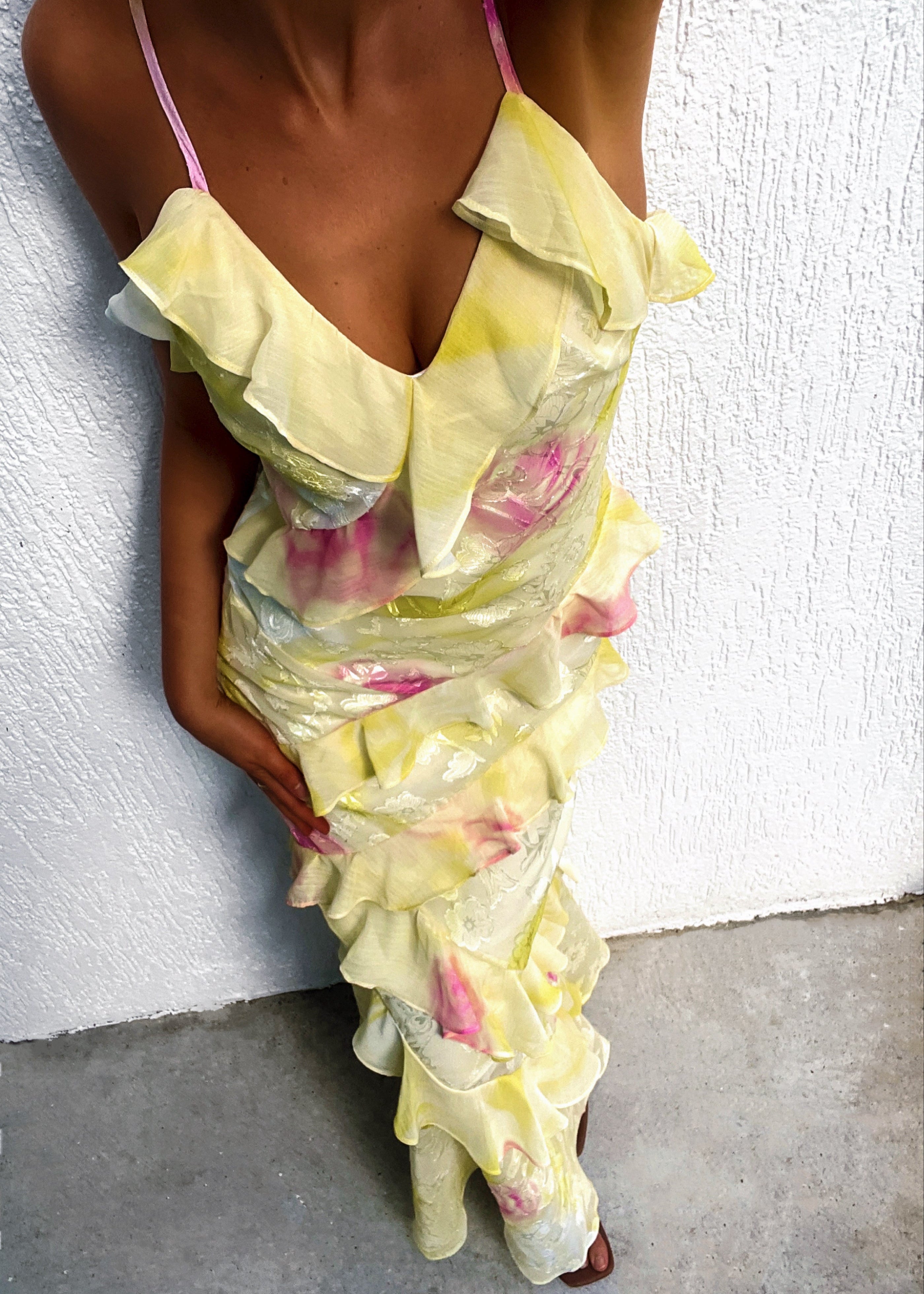 Elease | Yellow Gala Dress with Elegant Ruffles