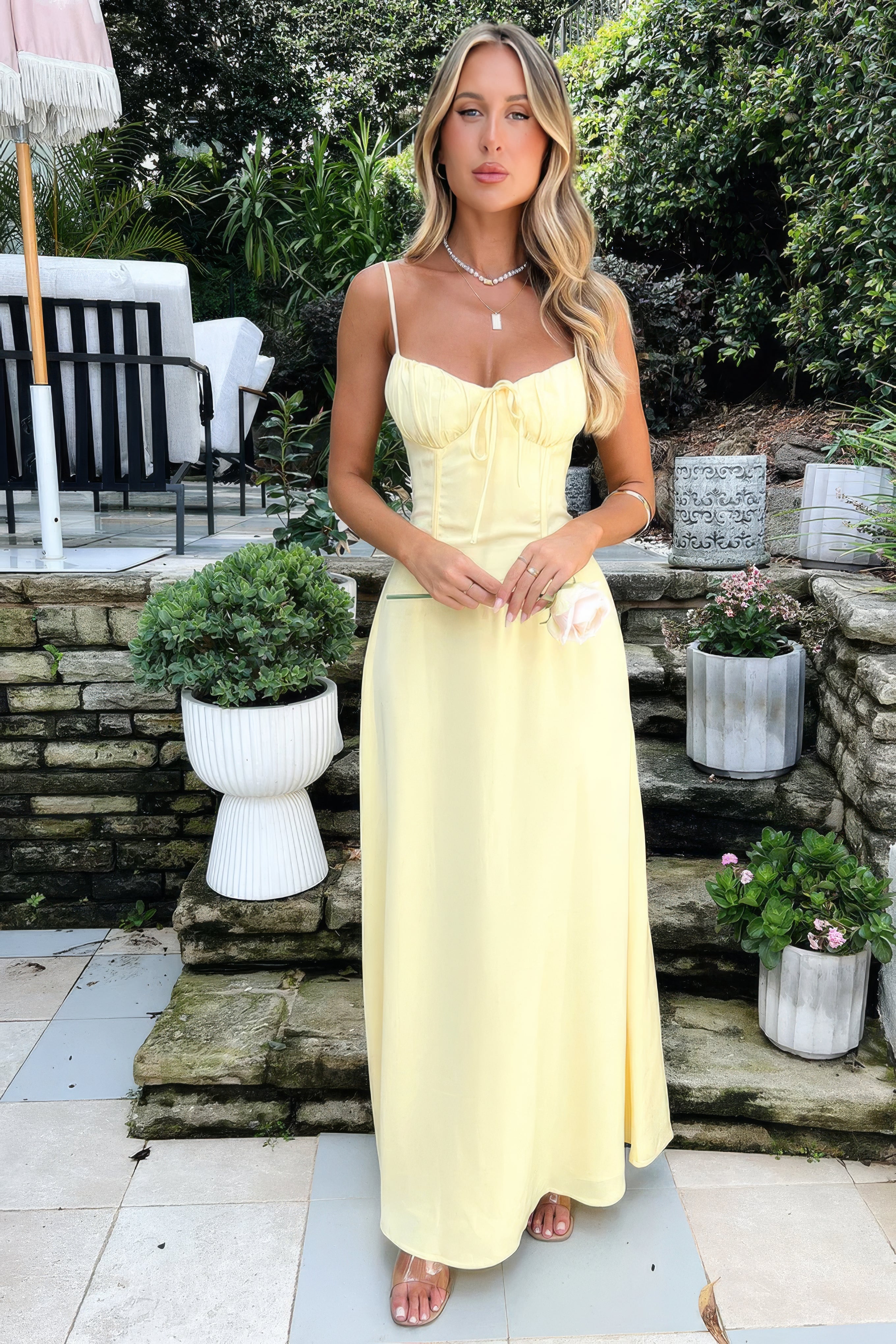 Fleur | Maxi Dress with Sweetheart Neckline & Bow Detail