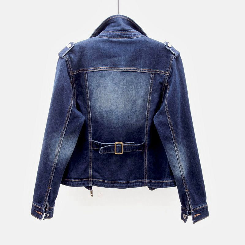 Ulrike | Denim Jacket with Asymmetrical Zip and Moto Style