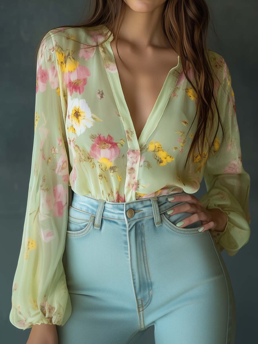 James | Chiffon Blouse with Floral Print