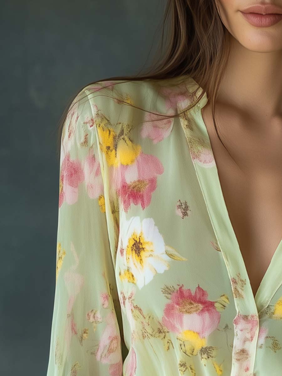 James | Chiffon Blouse with Floral Print