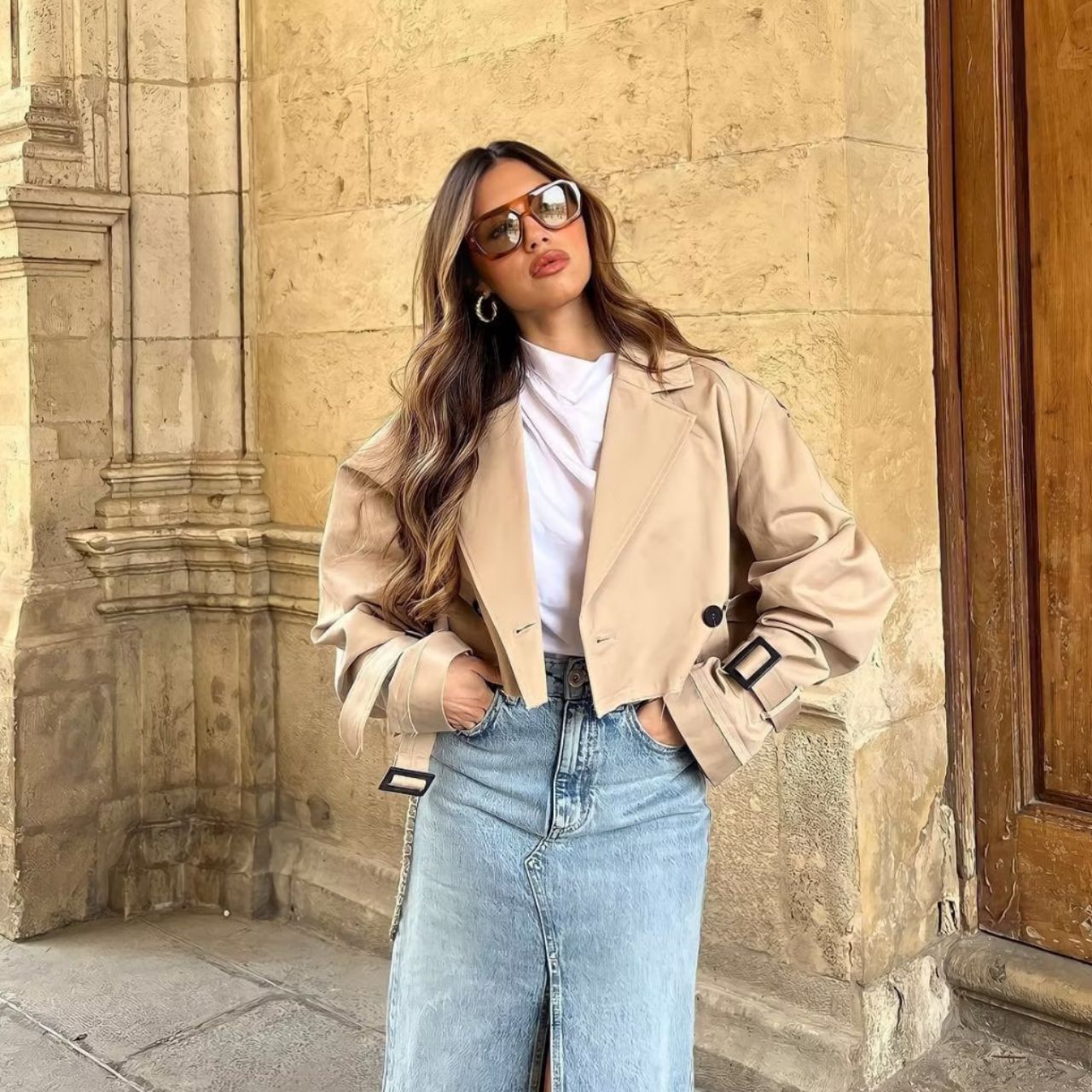 Fenna | Cropped Trench Jacket with adjustable waist
