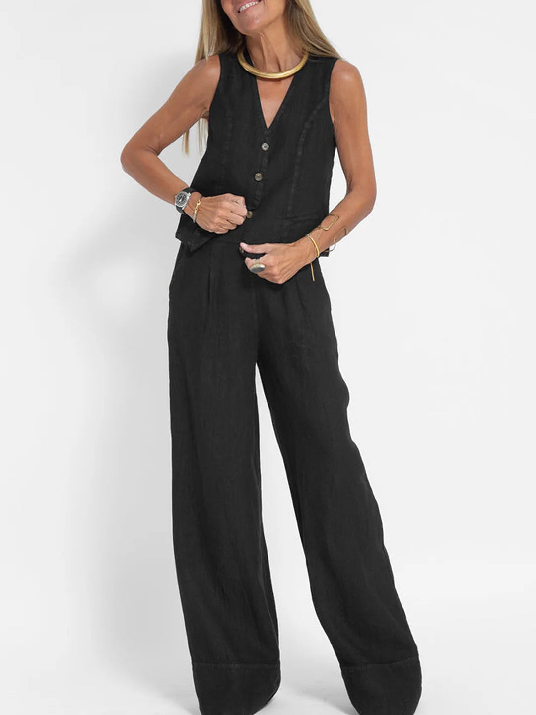Jinthe | Suit Set with Wide Trousers and Fitted Vest
