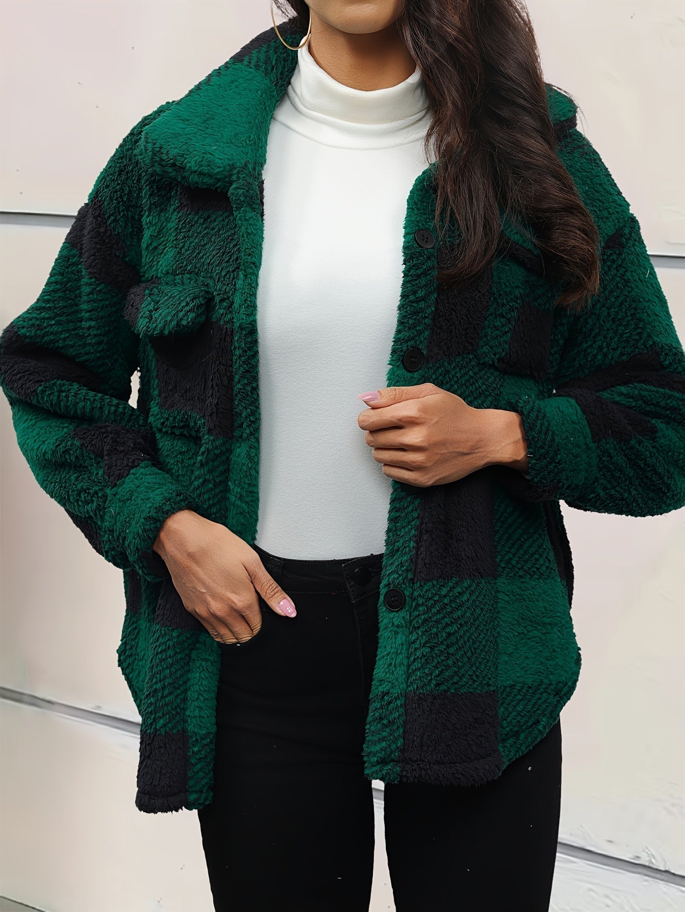 Emalyn | Mid-Way Coat Plush Block Pattern