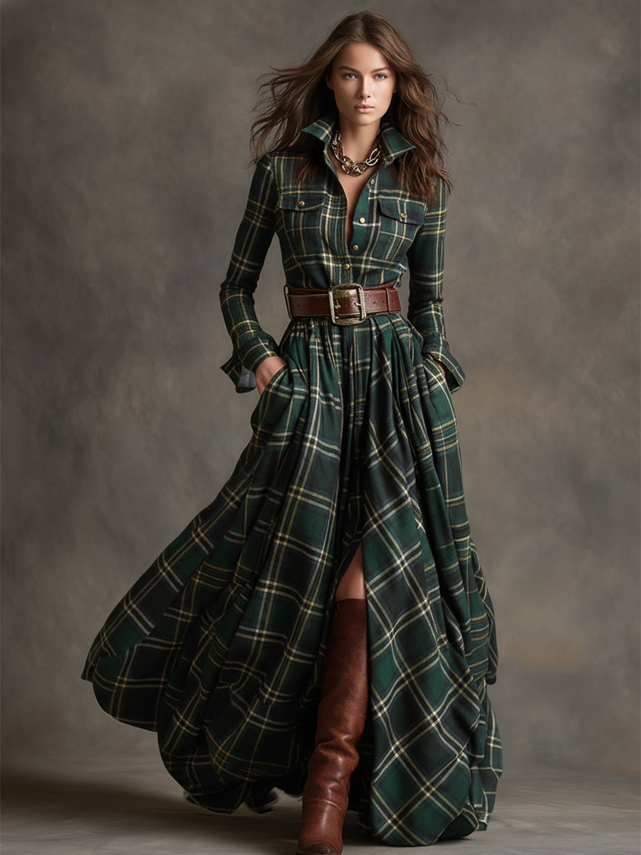 Kellee | Maxi Dress Green Check Pattern