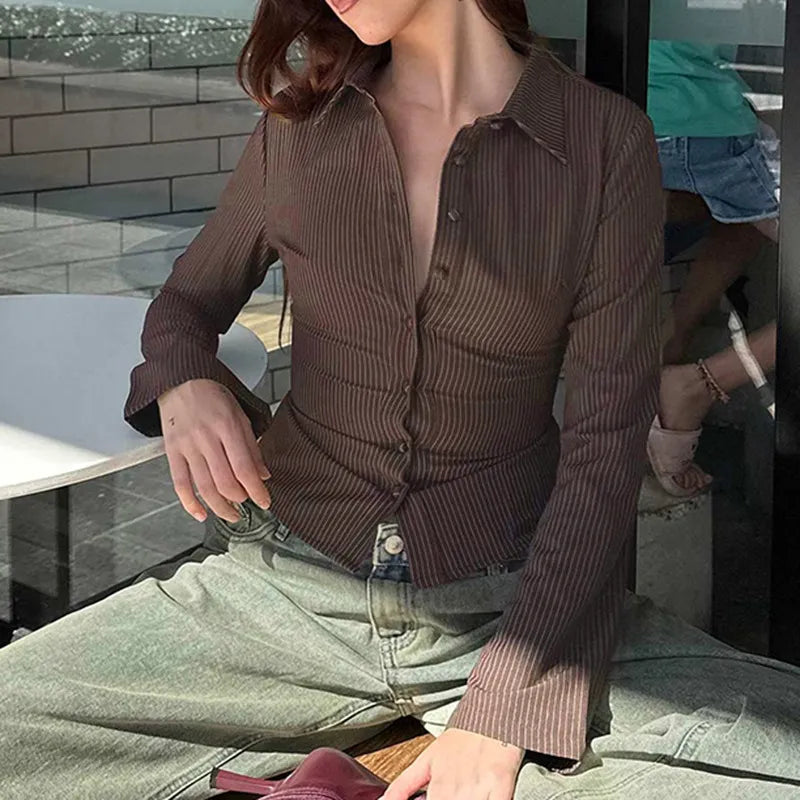 Luana | Shirt with Bell Sleeves Brown