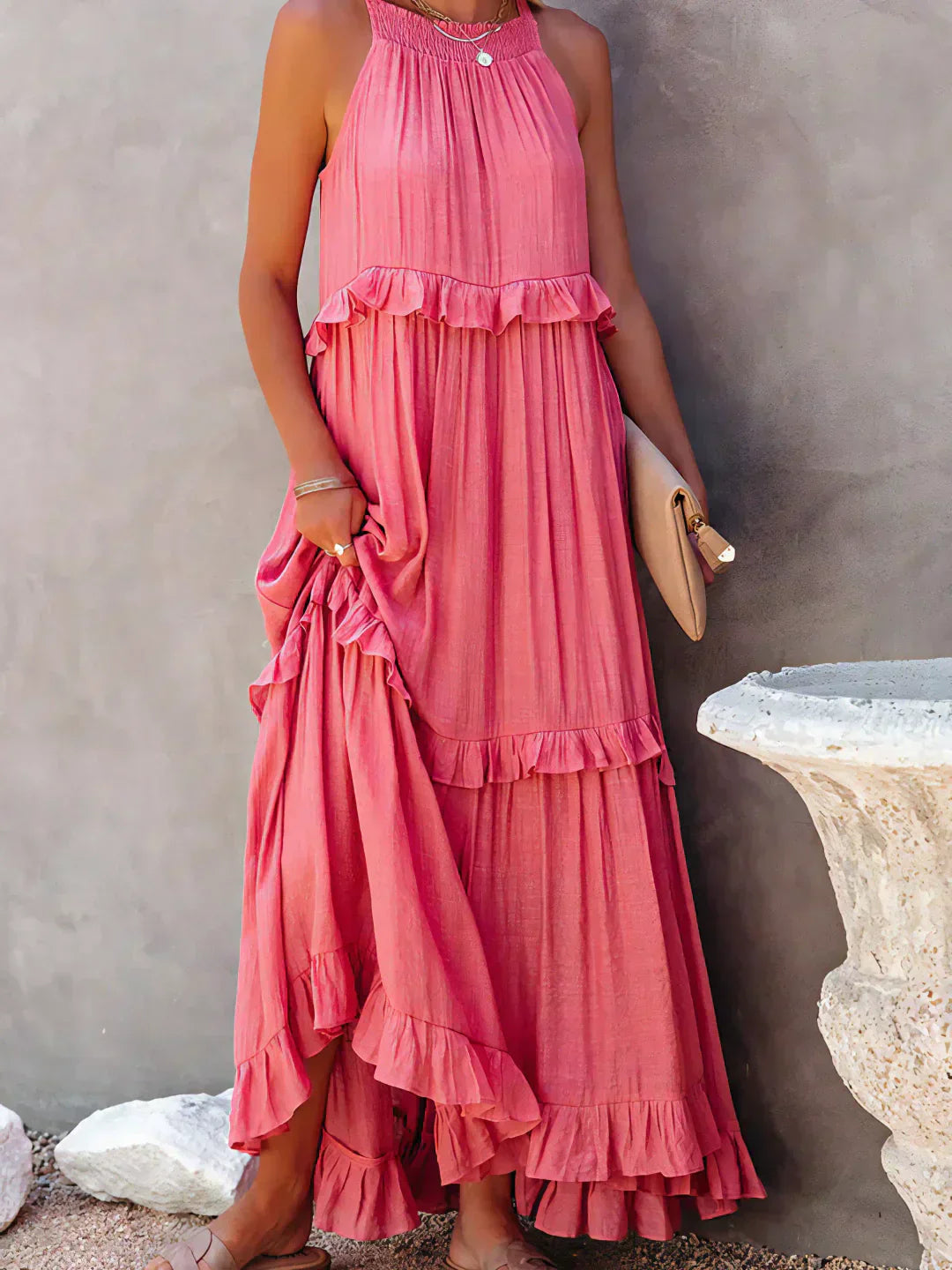 Lena | Halter Ruffle Tiered Maxi Dress