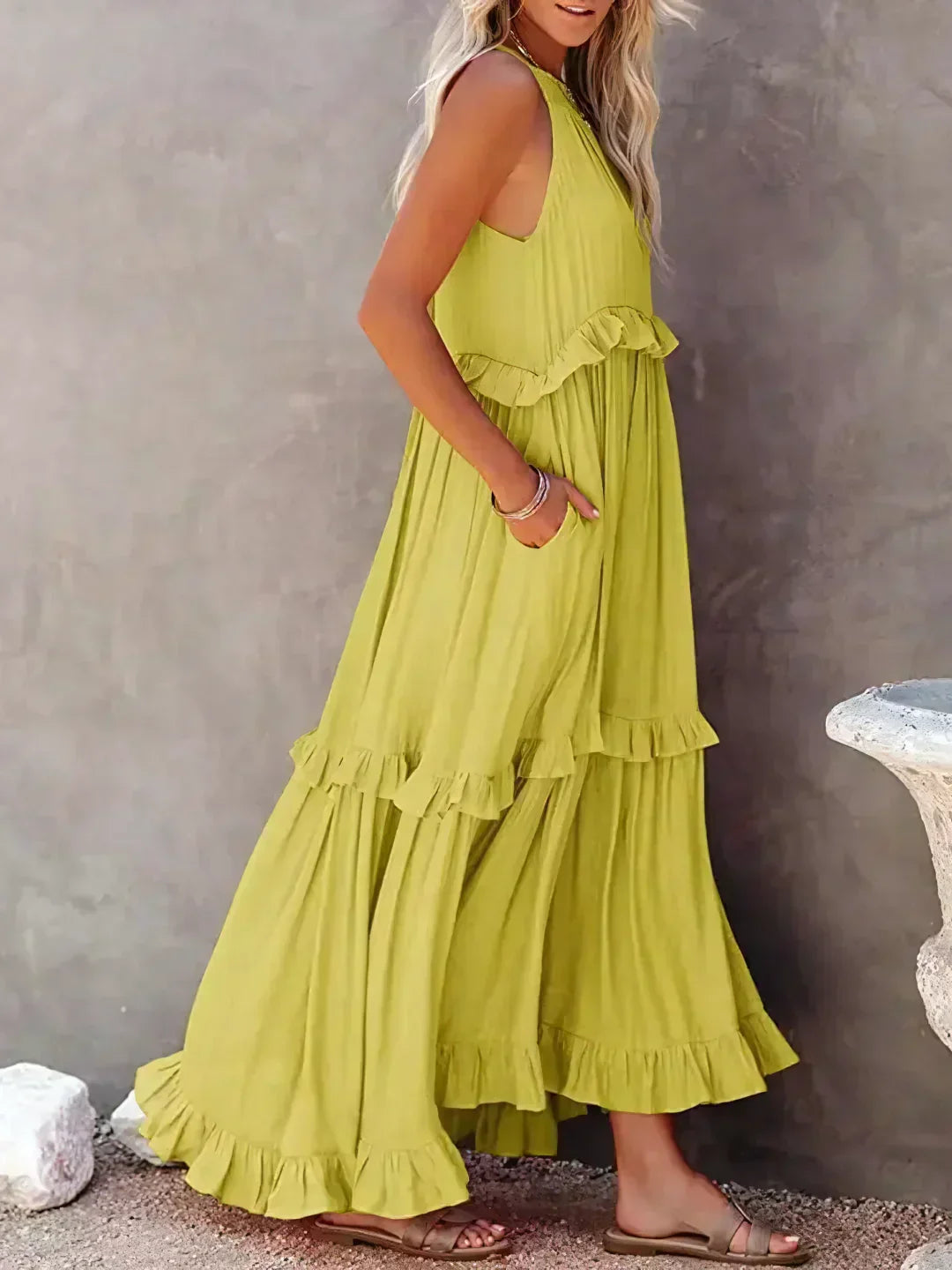 Lena | Halter Ruffle Tiered Maxi Dress