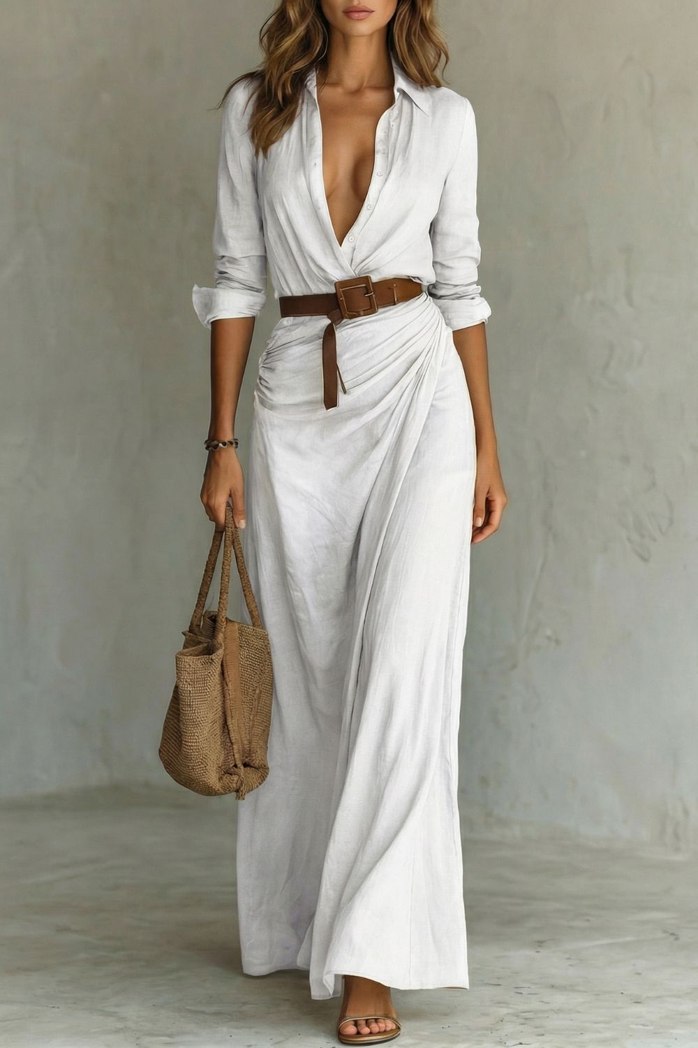 Azura | Button Down Wrap Belted Maxi Dress