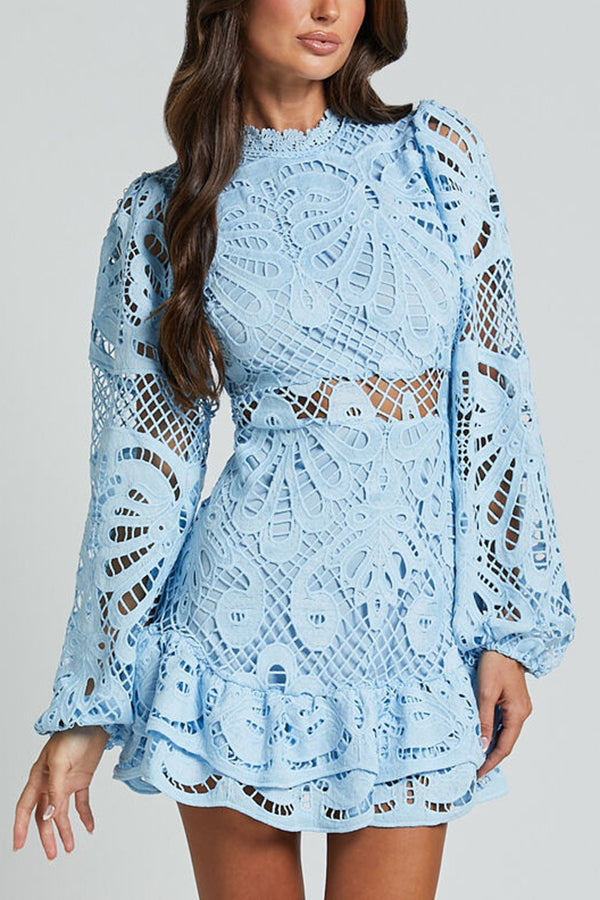 Niki | Mini Dress with Lace Puff Sleeves