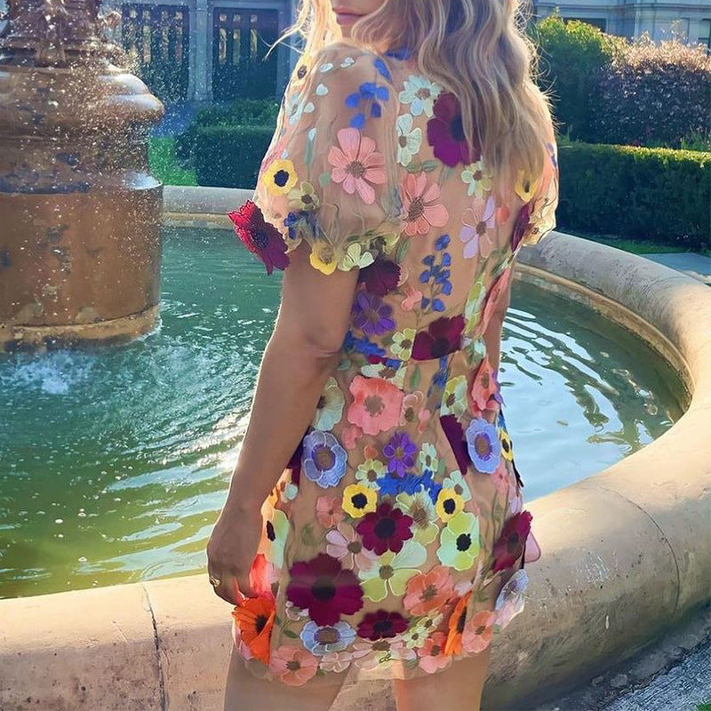 Marina | Dress with 3D floral embroidery