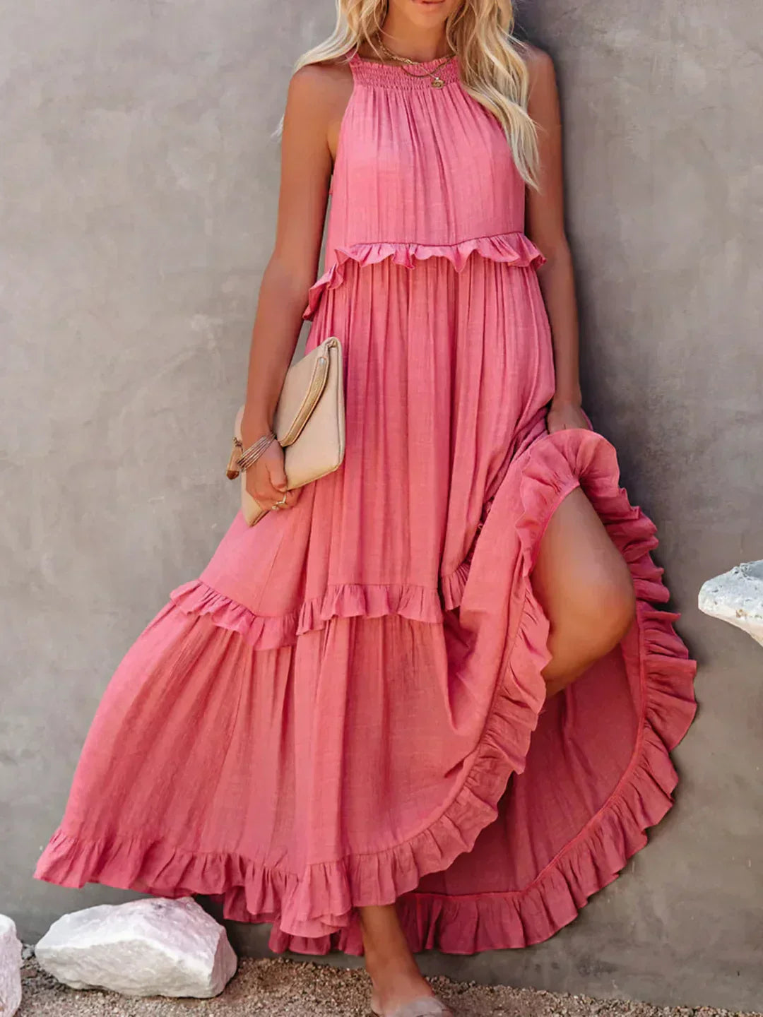 Lena | Halter Ruffle Tiered Maxi Dress