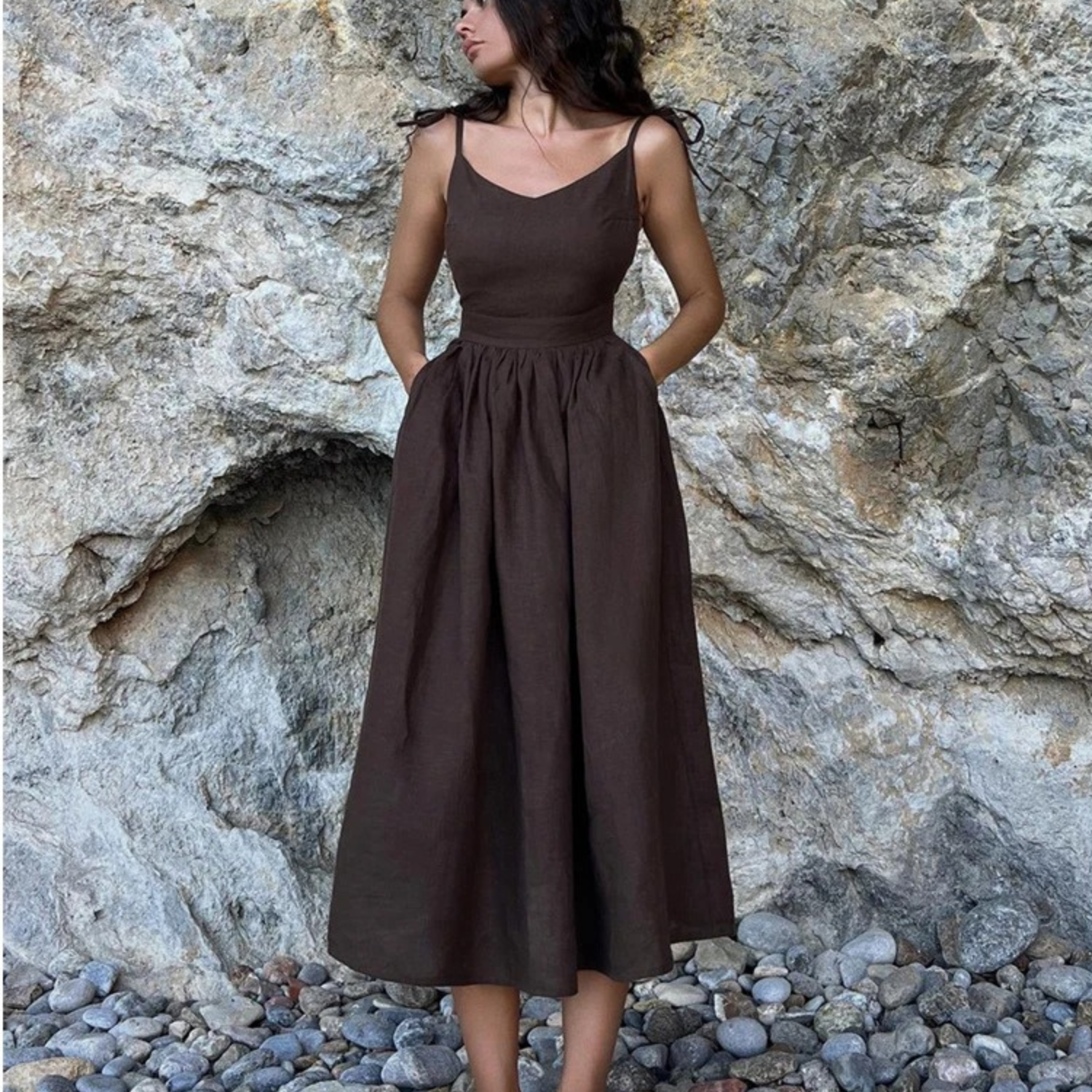 Carmela | Midi Dress Airy Linen Look