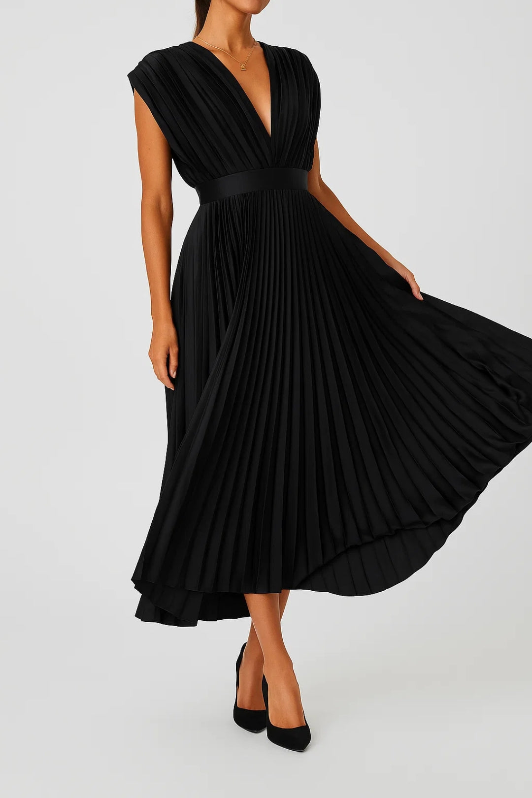Sandra | Pleated V-Neck Midi Dress