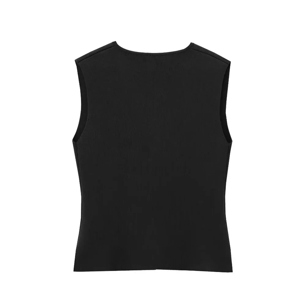 Mavie | Knit Vest Gold-toned buttons