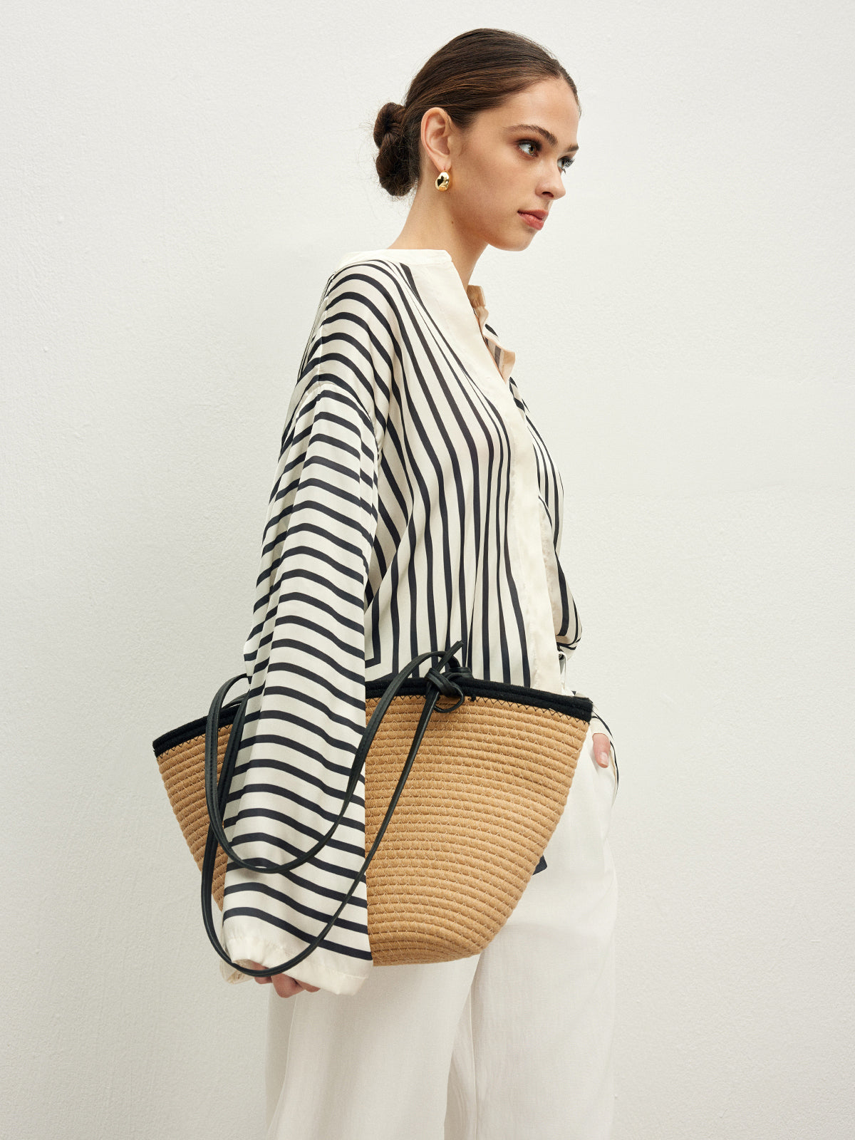 Vena | Striped Satin Blouse with Wide Sleeves