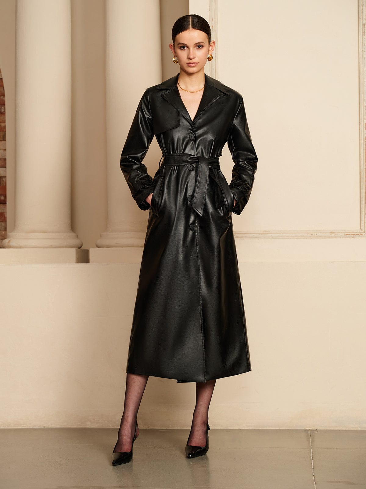 Fabiana | Trench Coat Glossy Faux Leather Finish