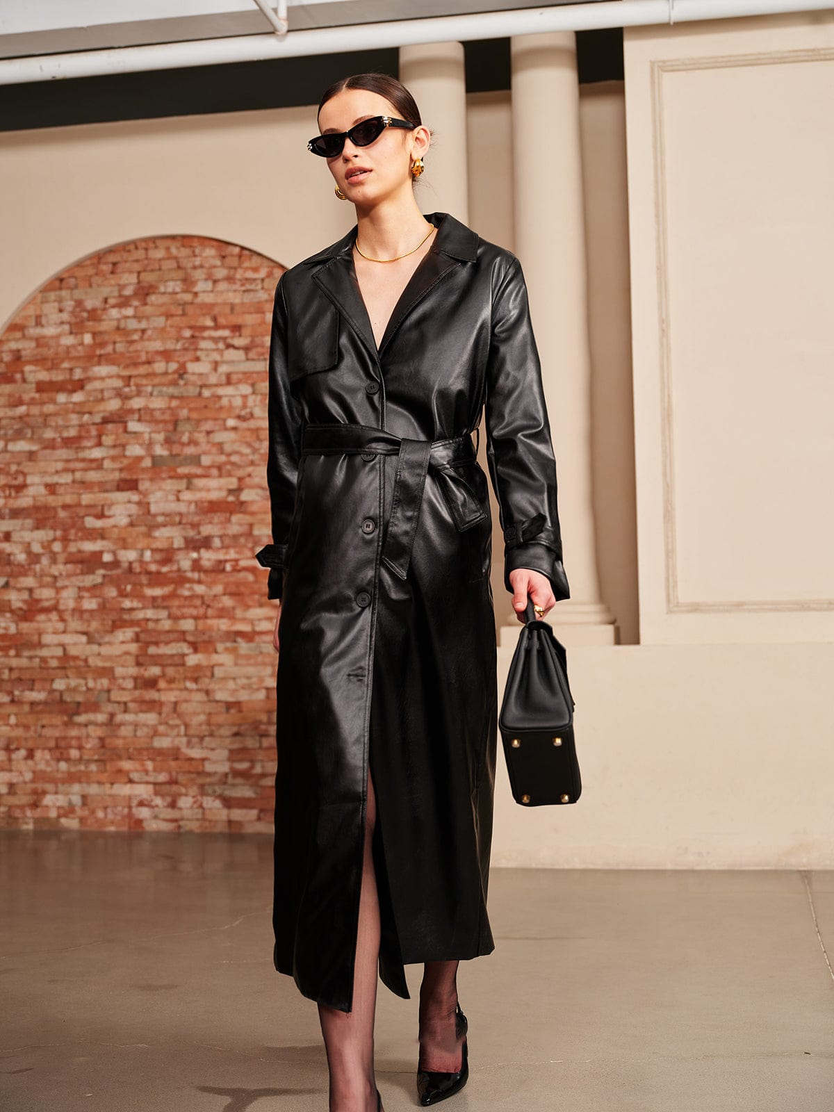 Fabiana | Trench Coat Glossy Faux Leather Finish