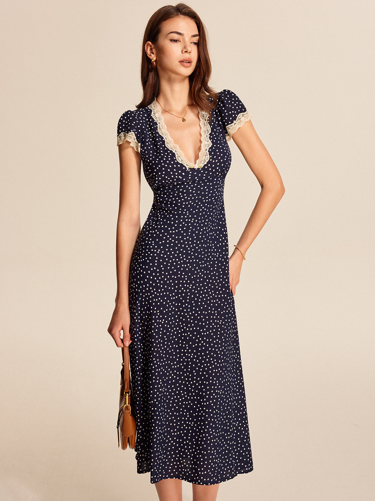 Jori | Midi Dress with Polka Dot and Lace