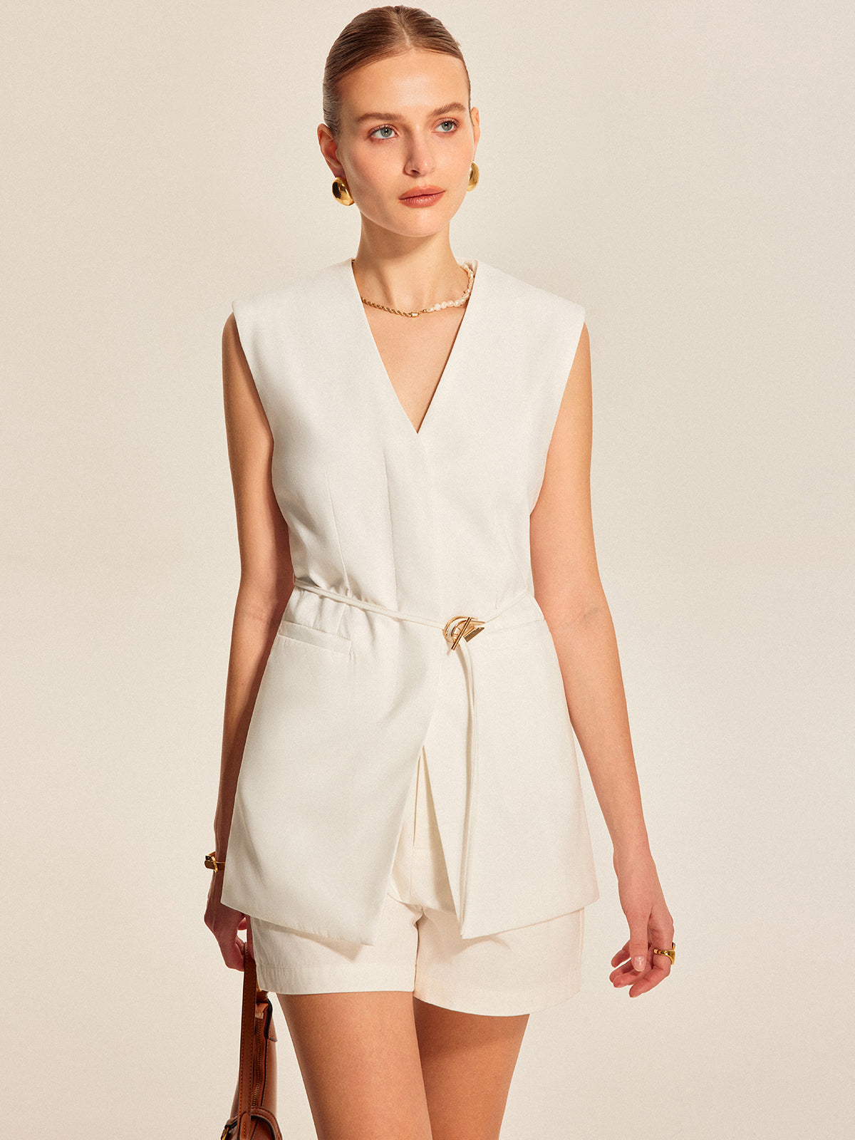 Shari | White Vest with Belt