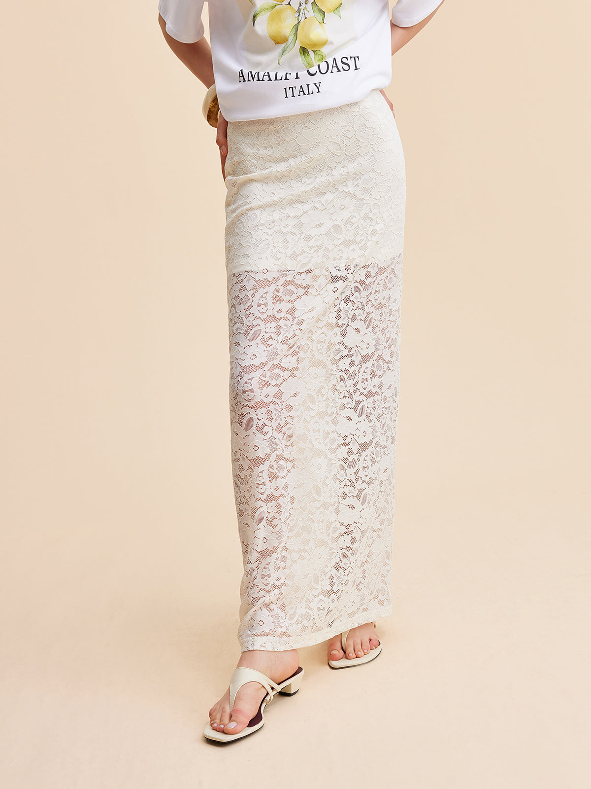 Delores | Maxi Skirt Beige Semi-Sheer