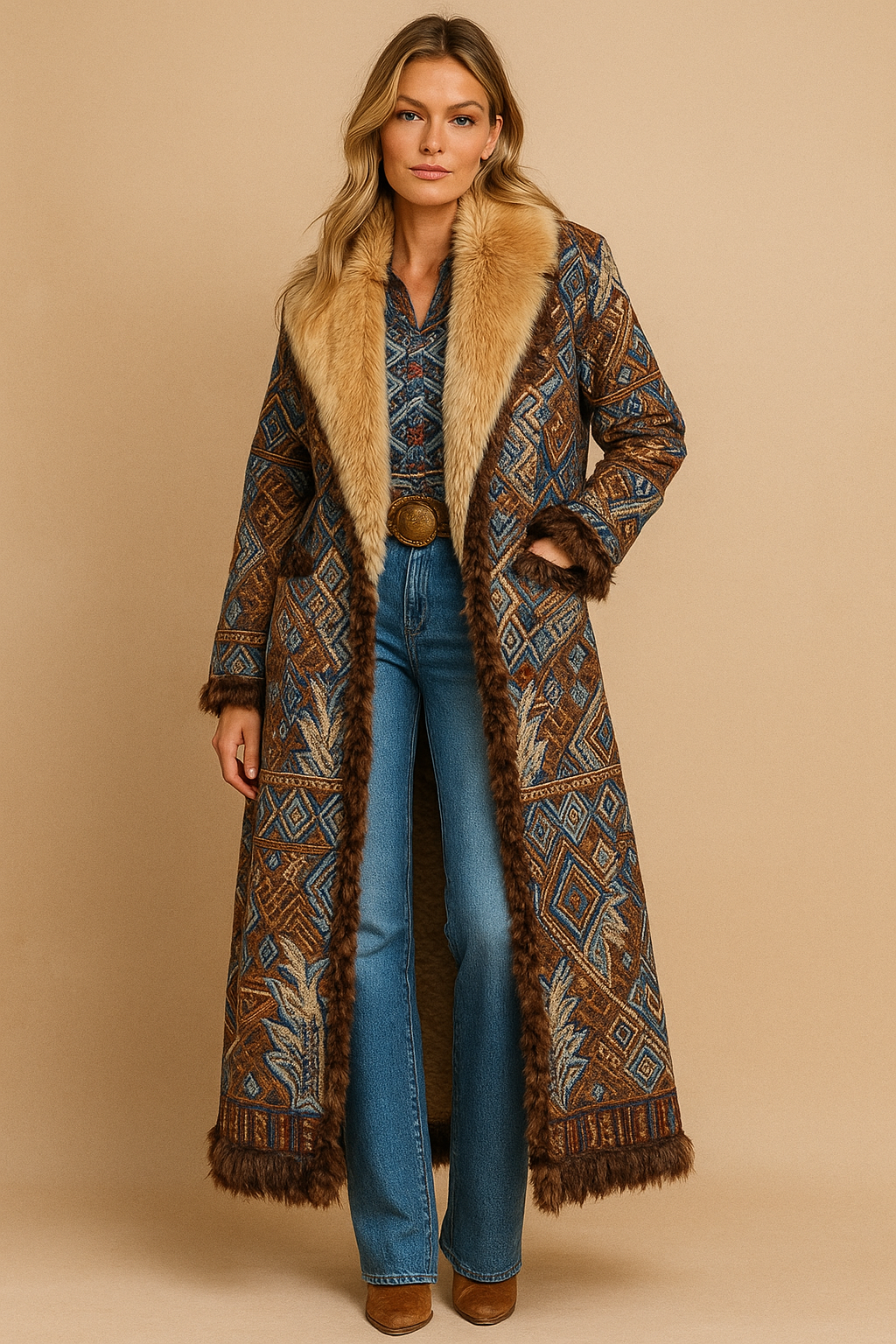 Medina | Long Duster Coat with Faux Fur