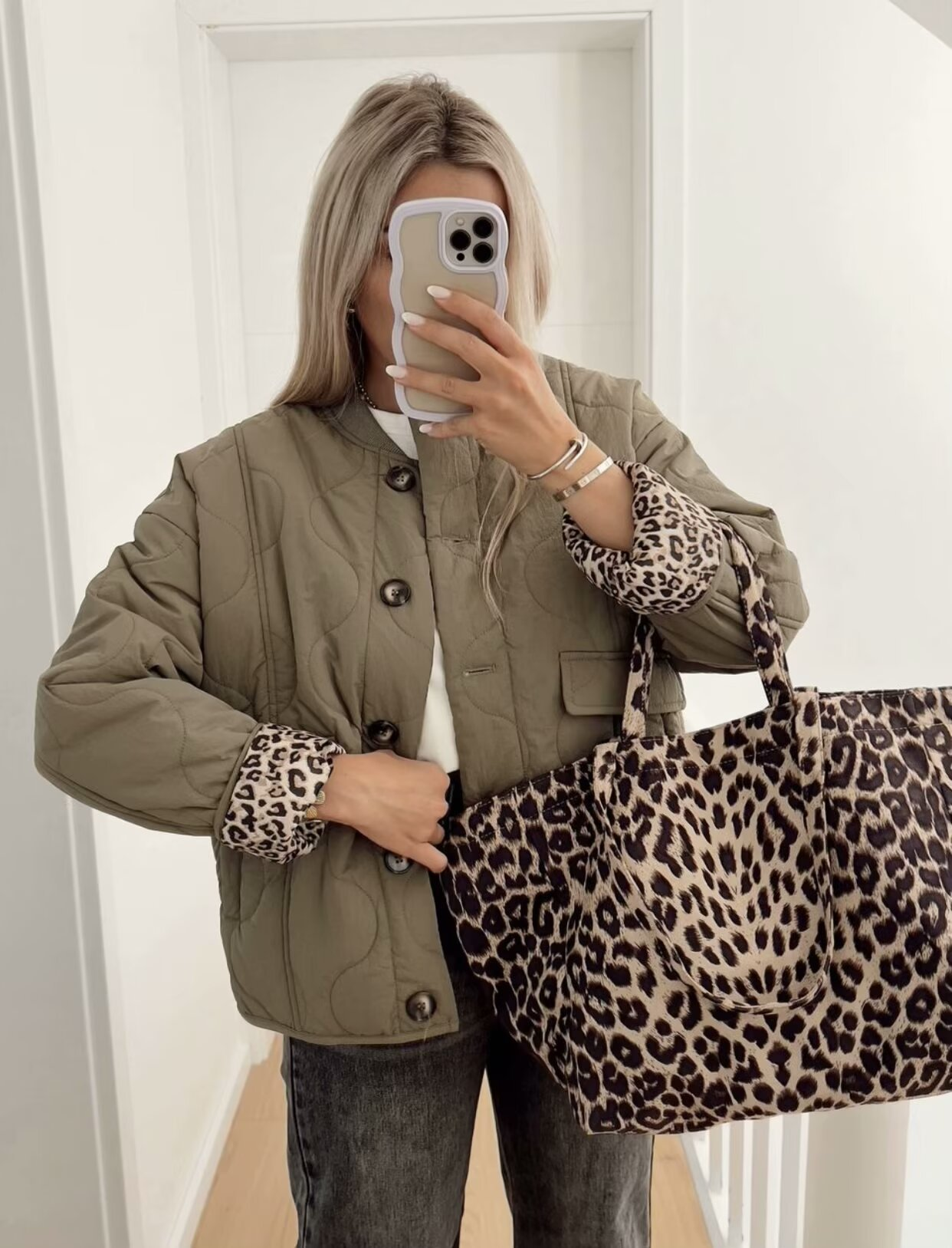 Fleur | Padded Jacket with Leopard Print Cuffs