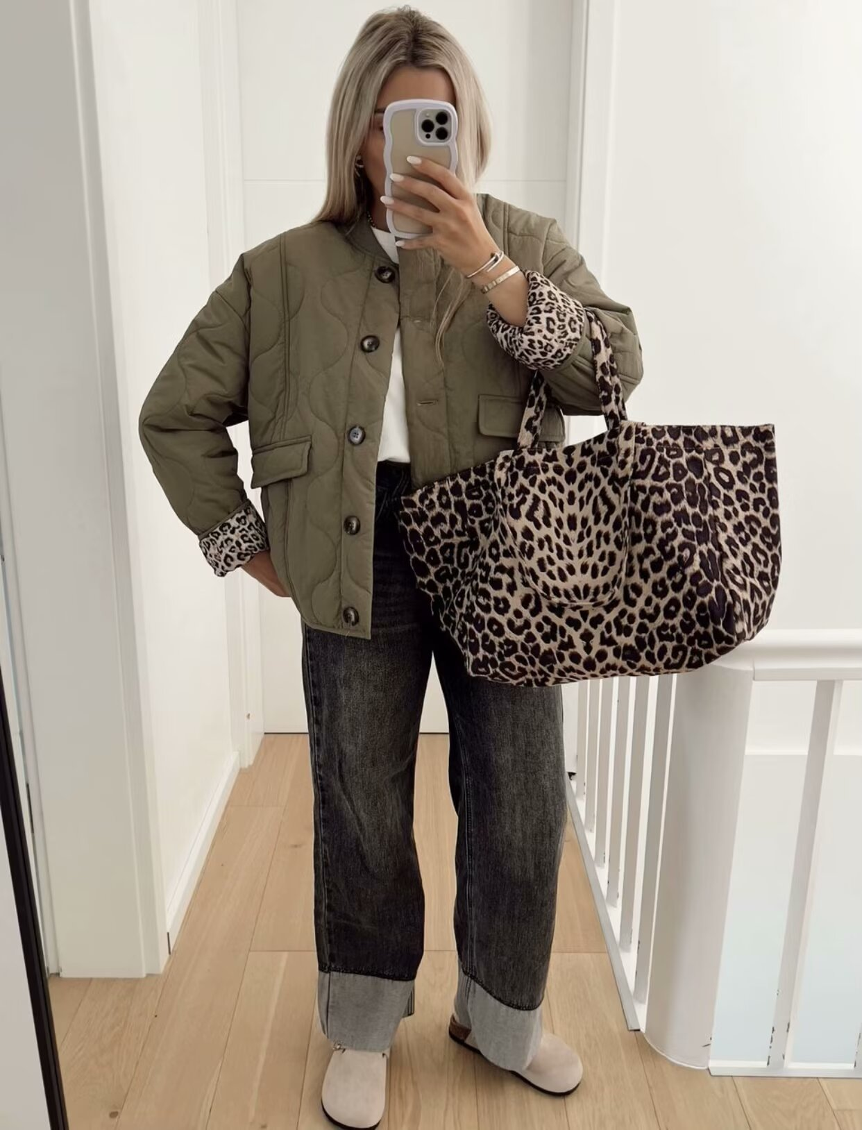 Fleur | Padded Jacket with Leopard Print Cuffs