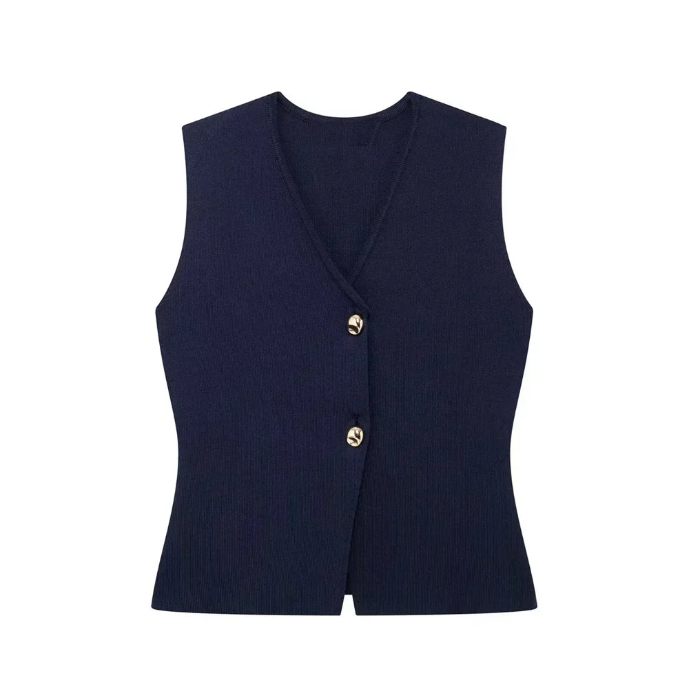 Mavie | Knit Vest Gold-toned buttons