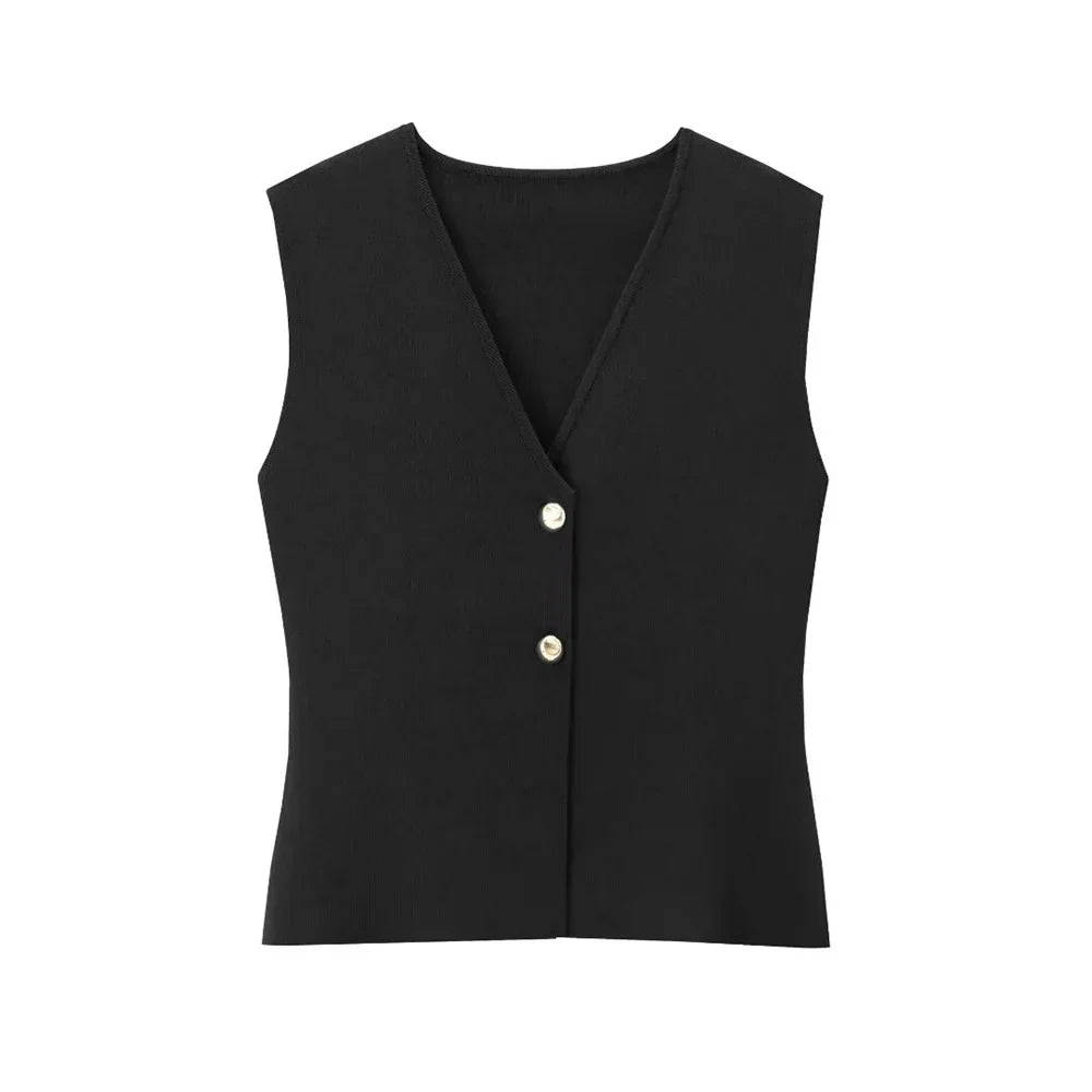 Mavie | Knit Vest Gold-toned buttons