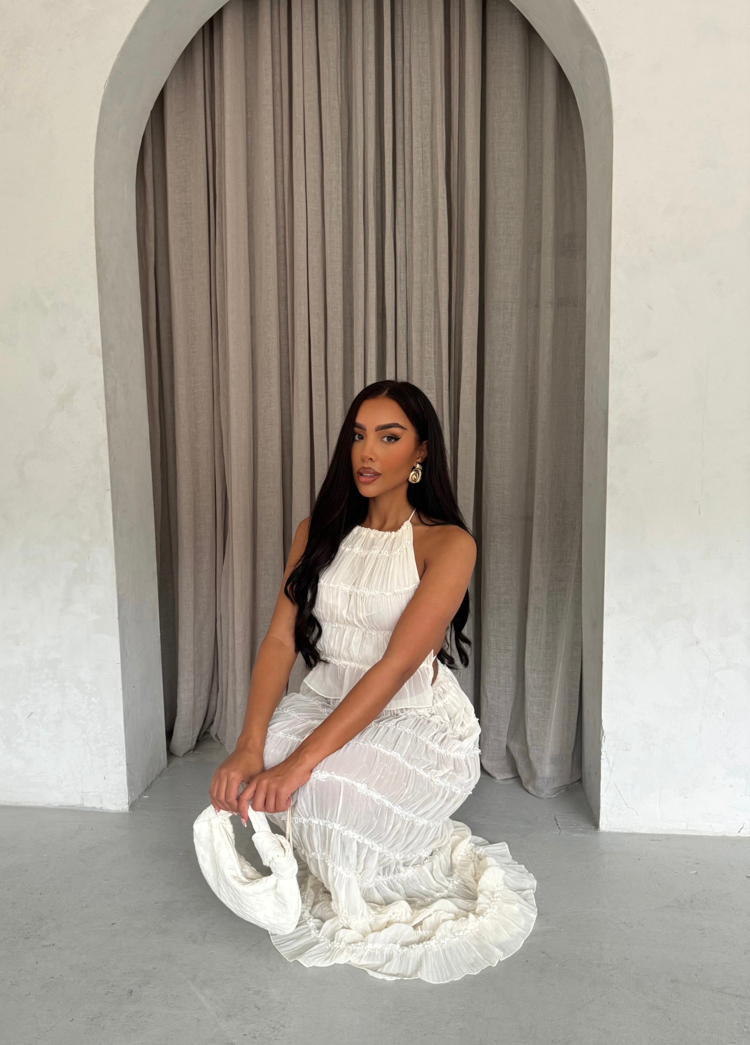 Adelynn | Maxi Dress White Halterneck