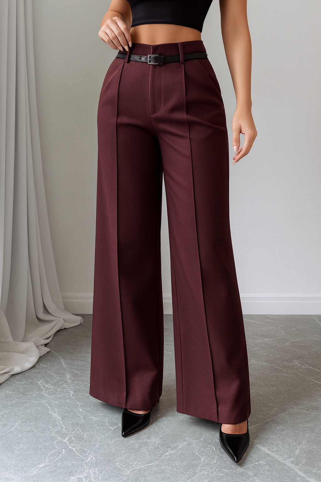 Dian | High Waist Pleated Trousers with Tie Belt