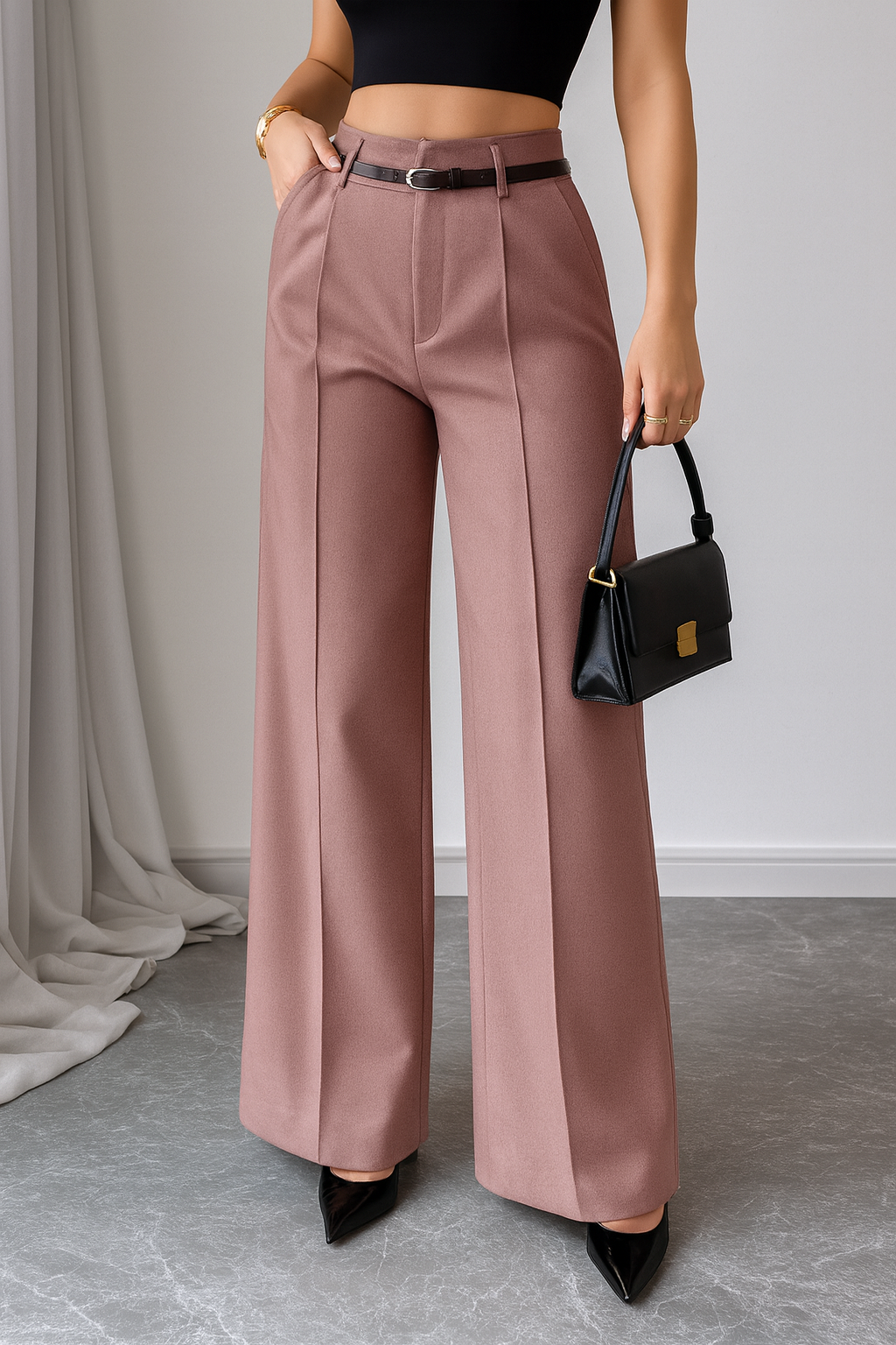 Dian | High Waist Pleated Trousers with Tie Belt