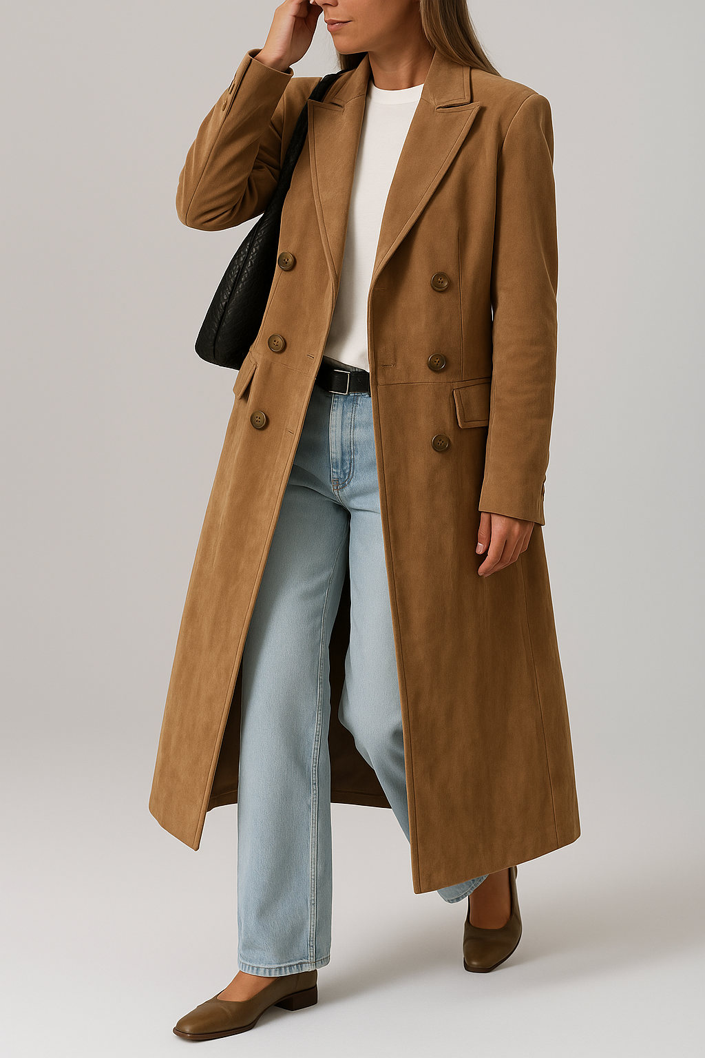 Maja | Long Trench Coat Women's Double-Row Lapel Brown