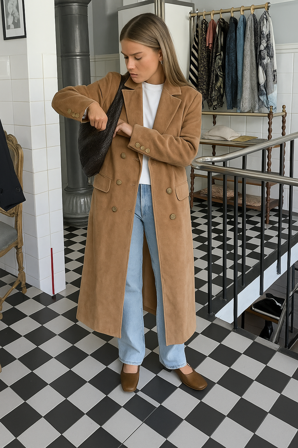 Maja | Long Trench Coat Women's Double-Row Lapel Brown
